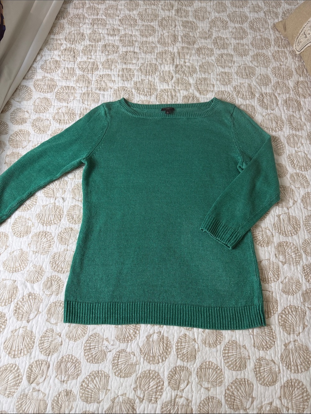 Talbots linen 3/4 sleeve Green Women's Boatneck Sweater summer szS